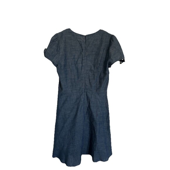 J. Crew Blue Chambray V Neck Ruffle Tie Sleeve Fit Flare Dress 4 Cap Sleeve - Picture 3 of 3